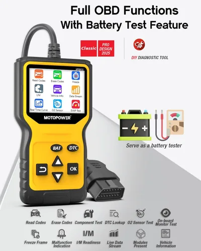 Miniatura 4 de MOTOPOWER MP69033 Pro OBD2 Escáner Lector de Código, Herramienta de Diagnóstico de Luz de Falla del Motor con Probador de Batería