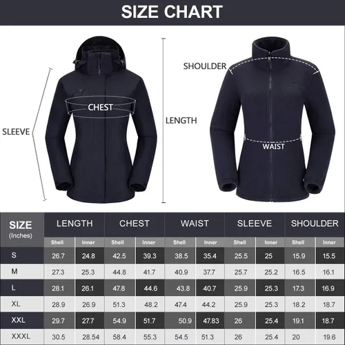 Miniatura 7 de CAMELSPORTS Chaquetas de esquí impermeables para mujer, abrigo de nieve 3 en 1, chaquetas de snowboard cálidas de invierno, Nieve
