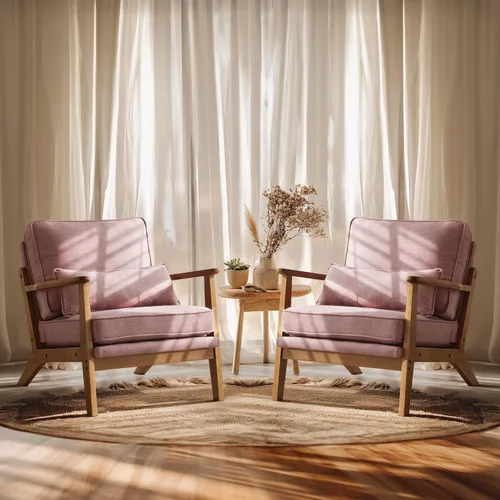 Miniatura 19 de VINGLI Juego de 2 sillas decorativas de madera maciza con reposabrazos anchos, sillas modernas tapizadas de mediados de siglo con almohada, silla