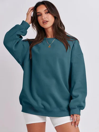 Miniatura 5 de ANRABESS Sudadera de gran tamaño para mujer, de forro polar, manga larga, cuello redondo, informal, para otoño 2023, ropa de moda