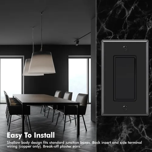 Miniatura 7 de Micmi Interruptor de pared decorativo de 3 vías, interruptor de pared negro, interruptor basculante de paleta de un solo polo o tres vías, grado