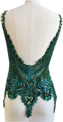 Hecho a mano 16 colores Rhinestone encaje corpiño apliques coser cuentas lentejuelas recorte parches para accesorios de ropa de vestir (verde Verde