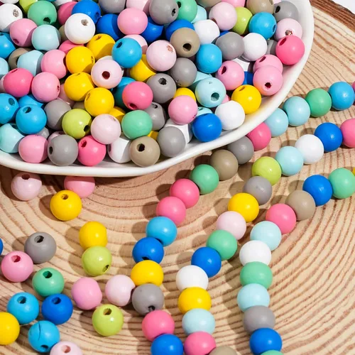 Miniatura 4 de 500 cuentas redondas de madera coloridas para manualidades, cuentas de madera natural surtidas, cuentas de madera sueltas para manualidades, cuentas