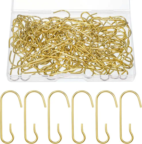 Hotop 120 ganchos dorados para adornos, ganchos colgantes de alambre de metal flexible de Navidad con caja de almacenamiento para árbol de Navidad,