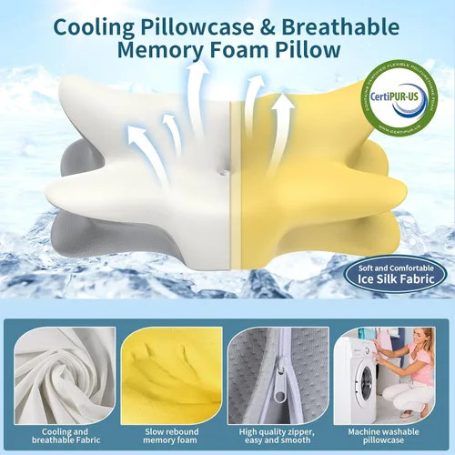Miniatura 6 de Almohada cervical cervical para aliviar el dolor, almohada ergonómica para dormir de lado, almohadas de espuma viscoelástica para dormir, almohada