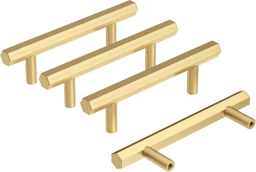 Miniatura 12 de RZDEAL Pomos de latón macizo de 1-1/10 pulgadas, pomo y tiradores hexagonales para cajones de tocador (10 unidades)