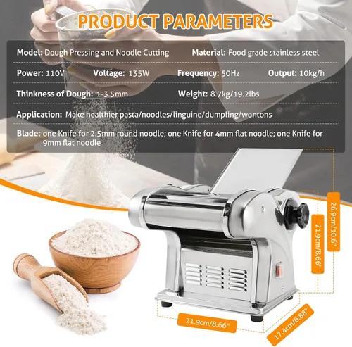 Miniatura 4 de Máquina Eléctrica para Hacer Pasta WICHEMI 3 EN 1 Rodillo de Masa para Espaguetis Prensa de Fideos de Acero Inoxidable 135W para Uso Familiar en 3