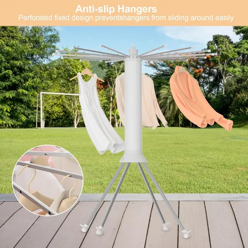 Miniatura 2 de Tendedero de ropa plegable de 4 patas, estante de secado plegable al aire libre, estante de secado de ropa portátil con 4 poleas, estante seco