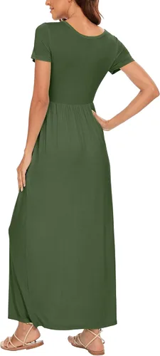Miniatura 3 de HAOMEILI - Vestido largo de manga cortalarga, holgado, liso, informal y con bolsillos para mujer