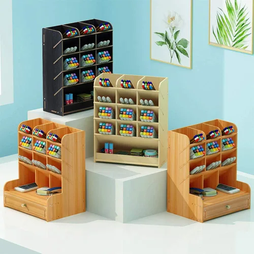 Miniatura 7 de Hggzeg Organizador de escritorio de madera, multifuncional, soporte para bolígrafos, caja de almacenamiento estacionario de escritorio