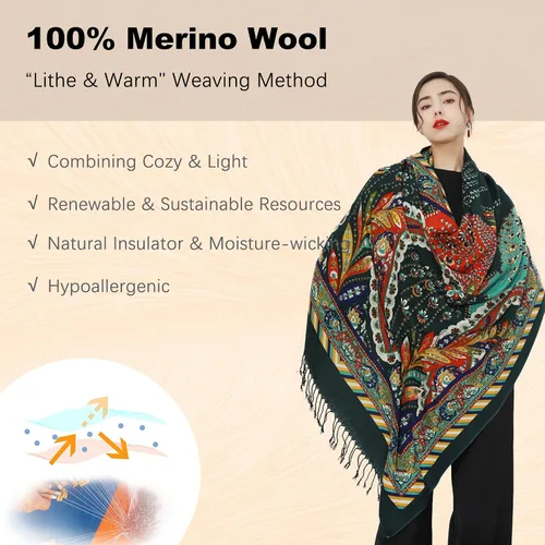 Miniatura 300 de DANA XU Manta de pashmina extragrande 100% de lana merina, bufanda de viaje, bufanda de cachemira para mujer, otoño e invierno, chal de gran