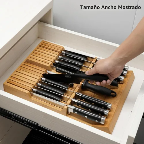 Miniatura 2 de Utoplike - Bloque de cuchillos para cajones de bambú, organizador grande de cajones de cuchillos de cocina, con asa, soporte para cuchillo de carne