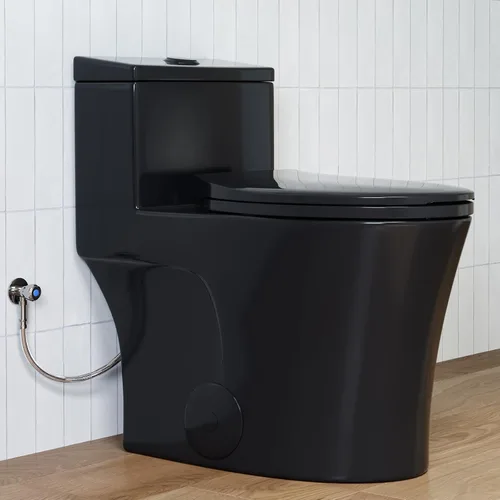 HOROW T0338WB Inodoro Alargado de Una Pieza con Entrada Rugosa de 10", Inodoro Negro Mate con Cómodo Asiento de Altura de Silla ADA de 17.3",