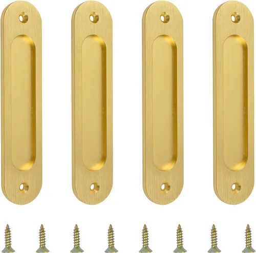 MOROBOR Tiradores de puerta corredera empotrados ovalados, 4 piezas de tiradores de puerta corredera de granero de aleación de aluminio dorado mate