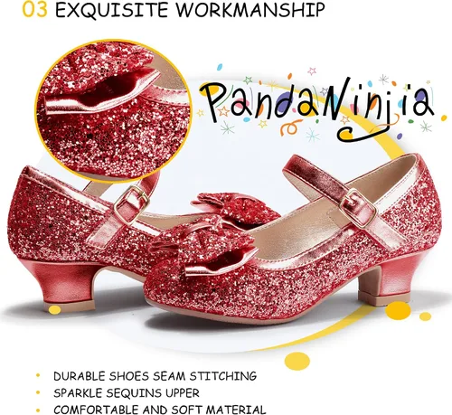 Miniatura 171 de PANDANINJIA Vestido de jada para niñas y niños pequeños, zapatos de princesa Mary Jane con tacones con lazo para fiesta, boda, boda