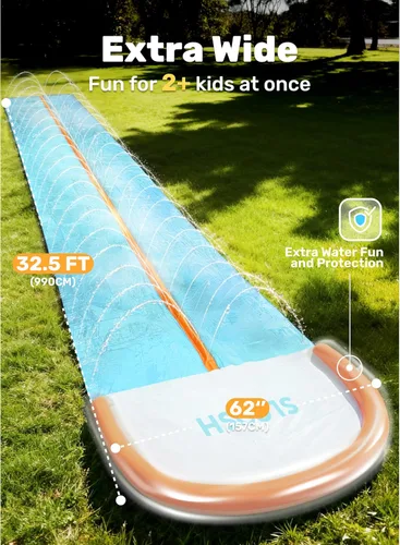 Miniatura 2 de Sloosh Tobogán acuático de 32.5 pies con 2 tablas inflables, aspersor de agua de doble carril para niños, adultos, patio trasero, juguete de verano