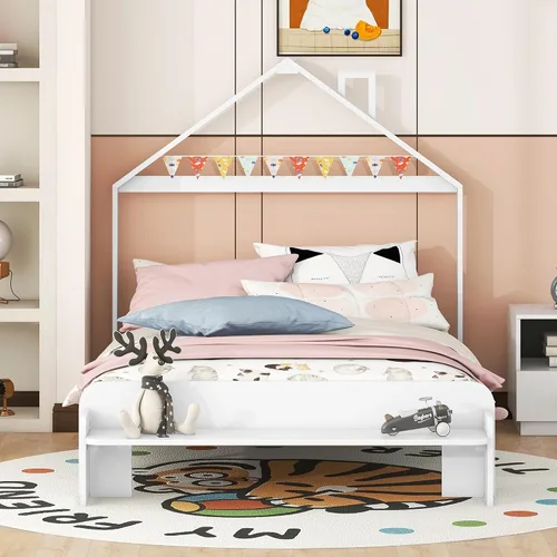 Miniatura 17 de Cama de plataforma de madera de tamaño individual con cabecero y estribo en forma de oso, sin ruido, para niños, adolescentes, niños y niñas,