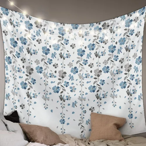 Tapiz para colgar en la pared, tapices florales azules y grises, tapiz estético de flores de primavera para dormitorio, sala de estar, dormitorio