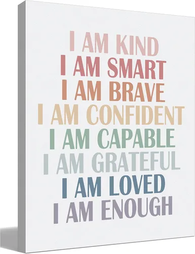 BIWSHA Decoración de aula I Am Kind I Am Smart I Am Brave Affirmations - Lienzo decorativo de pared para dormitorio, sala de lectura, guardería,