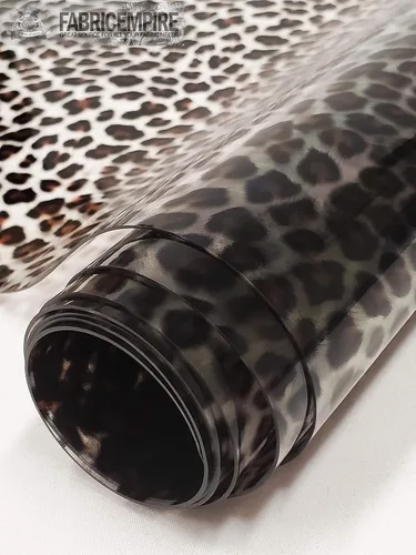 Tela de tapicería de vinilo plástico con estampado de leopardo transparente, calibre 30, 54 pulgadas de ancho, vendido por yarda (marrón)