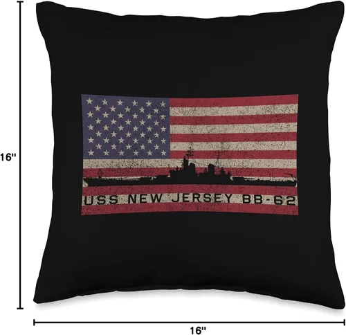 Miniatura 4 de Estados Unidos Battleships Banderas USS New Jersey BB-62 WW2 Battleship USA American Flag Throw Pillow, 16 x 16, multicolor