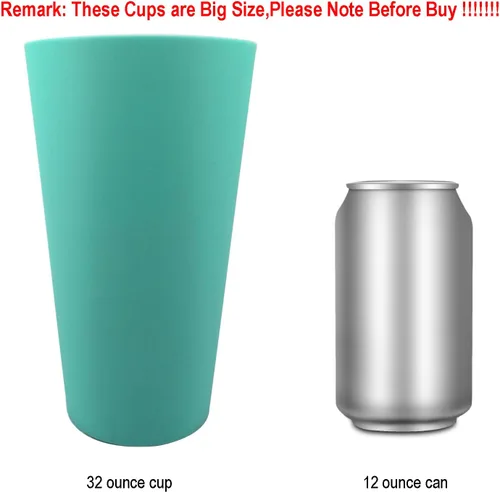 Miniatura 8 de Vasos de plástico de 32 onzas, reutilizables, aptos para lavavajillas, sin BPA, juego de 12 vasos multicolor grandes para beber Colores pastel neón