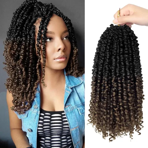 Miniatura 74 de Bileaf Cabello de Ganchillo Passion Twist Pre-retorcido de 10 Pulgadas, 8 Paquetes de Ganchillo Passion Twist, Cabello Corto Passion Twist