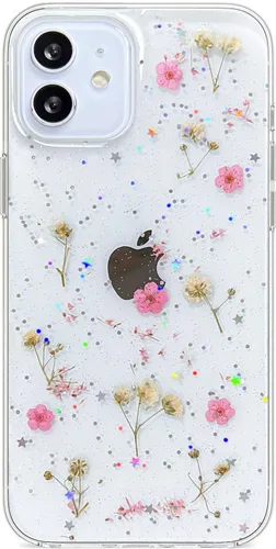 Miniatura 14 de Abbery - Funda diseñada para iPhone 12/12 Pro con purpurina, transparente y linda con diseño de mariposa, correa para la muñeca, brillante