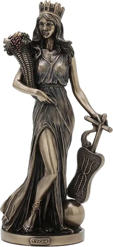 Diseño Veronese Estatua de Tyche de 28,6 cm de la diosa griega de la fortuna y la prosperidad, resina de bronce fundido en frío, decoración del