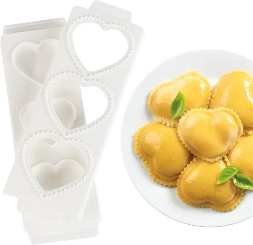 Moldes para ravioles de corazón jumbo de 3 pulgadas, máquina de pasta rellena casera, bandeja de 2 piezas y prensa para hacer 3 raviolis grandes de