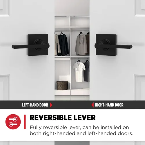 Miniatura 5 de Kwikset Casey - Manija de puerta de paso interior, palanca para puertas de armario y pasillo, manija reversible sin bloqueo, negro mate