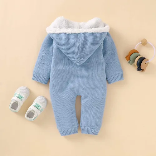 Miniatura 5 de puseky Mameluco de vellón de punto para bebé recién nacido, con capucha, de una pieza, para exteriores, Azul Patchwork, 0-6 meses
