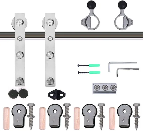 Miniatura 4 de TSMST Kit de herrajes para puerta corrediza de granero de 4 pies, riel de puerta de granero resistente de acero inoxidable para una sola puerta