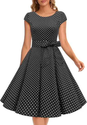 Miniatura 86 de Dressystar - Vestidos clásicos de fiesta con mangas casquillo, estilo Rockabilly y retro de la década de 1950