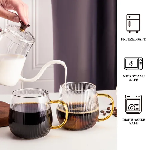 Miniatura 3 de GLASKEY Juego de 2 tazas de café de vidrio de borosilicato, tazas de café de vidrio de 12 onzas con patrón de rayas verticales, taza de té