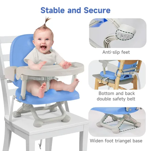 Miniatura 6 de YOLEO Silla alta para bebé, asiento elevador para mesa de comedor, sillas altas plegables con alturas ajustables, asiento elevador de viaje