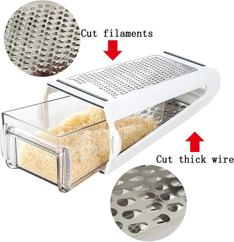 Miniatura 6 de HYWHUYANG Rallador de queso, rallador reversible de caja con dos lados, rallador de alimentos con recipiente de almacenamiento, herramienta