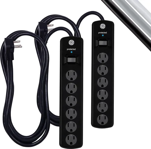 Miniatura 17 de GE - Barra multicontacto con protector de sobretensión, cable de extensión de 2.4 m, 6 tomas, 800 joules, clavija plana, cubiertas de seguridad