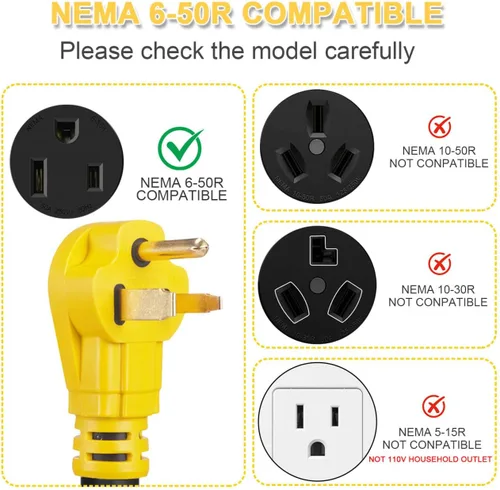 Miniatura 8 de Cable adaptador de cargador NEMA 6-50P a 14-50R EV, STW 6AWG 50 Amp 240V/250 voltios, enchufe de soldador de 3 clavijas a conector de cargador EV