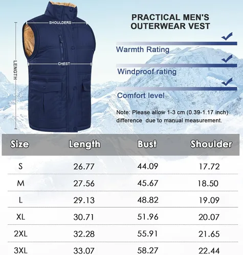 Miniatura 5 de XinYangNi Men's Winter Warm Outdoor Padded Puffer Vest Thick Fleece Lined Sleeveless Jacket