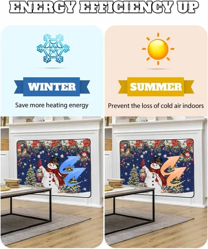 Miniatura 74 de Cubierta magnética azul para chimenea, detiene la pérdida de calor, pantalla de chimenea para interiores, bolas de gnomos de Navidad, árbol de copo
