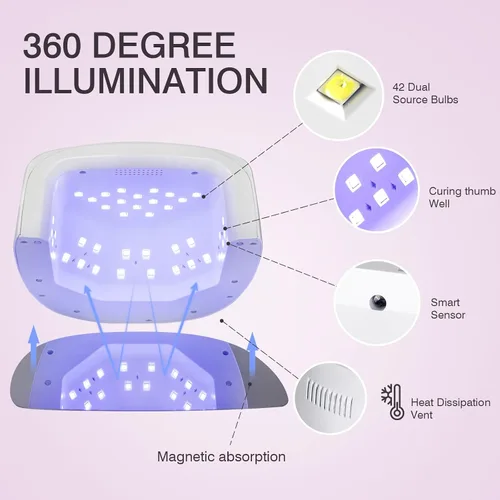 Miniatura 4 de Lámpara de uñas LED UV recargable, secadora de uñas inalámbrica de 96 W, luz de curado de esmalte de uñas de gel UV inalámbrico con 42 cuentas LCD