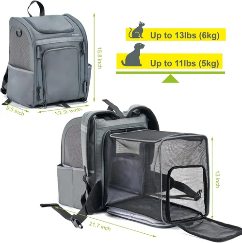 Miniatura 2 de Transportador expandible para mascotas, mochila plegable y desmontable aprobada por aerolíneas, se adapta a gatos de 13 libras y cachorros pequeños