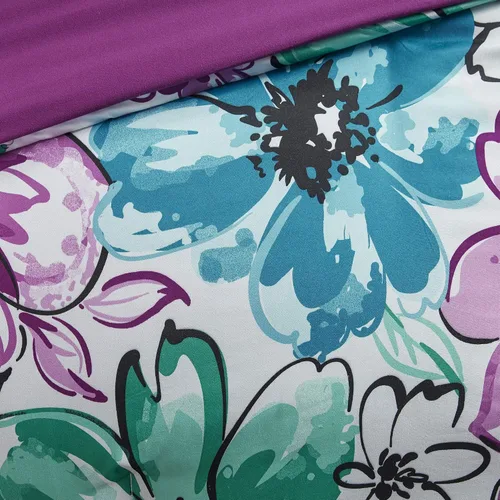 Miniatura 8 de Juego de edredón de Intelligent Design con diseño floral vibrante, ropa de cama para niñas, juego de funda de almohada combinada, almohada Floral