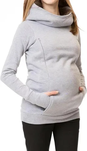 Miniatura 6 de Sudadera con capucha de maternidad para mujer de manga larga con cremallera para lactancia ropa casual con bolsillo
