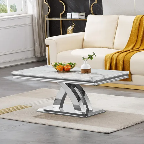 Miniatura 37 de Mesa de centro de mármol negro Henf de lujo, mesa auxiliar rectangular de mármol sintético de imitación con base de acero inoxidable dorado