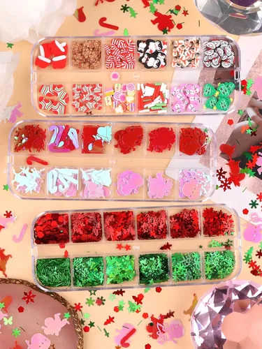 Miniatura 7 de 36 rejillas de lentejuelas para uñas de Navidad, EBANKU copos de nieve holográficos, muñeco de nieve, copos de nieve de Papá Noel, lentejuelas