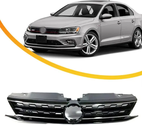 Miniatura 10 de Protector de rejilla de parachoques delantero con kit de repuesto, entrada de aire de capó delantero negro con moldura cromada para Volkswagen Jetta