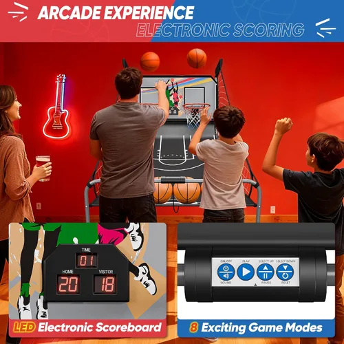 Miniatura 3 de JupiterForce Juego de Arcade de Baloncesto Plegable para Interiores, Máquina de Juego de Arcade de Canasta de Baloncesto Electrónica de Doble Tiro