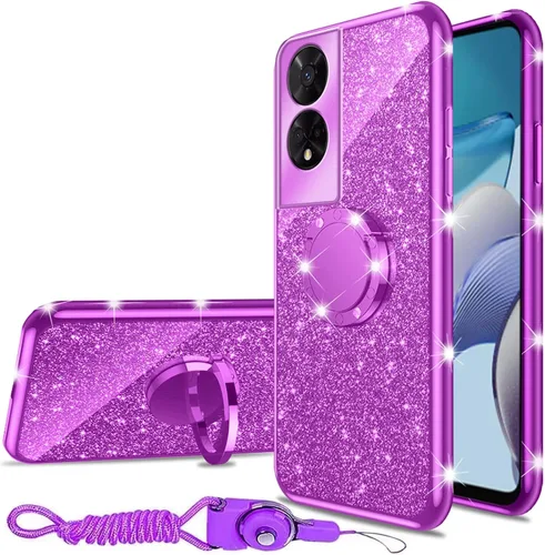 Miniatura 9 de nancheng Funda de teléfono para TCL A3X (A600DL), funda para Alcatel TCL A3X niñas y mujeres, bonita funda de silicona transparente con purpurina